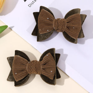 2Pcs Ribbed Velvet Bow Hair Clips Sparkling Rhinestone Hairpins Knot Bownot Barrette For Girls Kids Headdress Hair Accessories