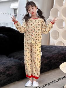 Princess Style Girls Home Clothes Set Spring Autumn New Cartoon Pyjamas Country Style Baby Girl Childrens Clothing