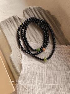 Sunny Zoo Black Agate Natural Stone Bracelet Multi-Layer Vintage Style Handmade Jewelry for Women Fashionable Stackable Wristwear