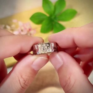 Huitan Two Tone Simple Women Ring Gold Color Line Design Versatile Lady Party Daily Trendy Accessories Temperament Metal Jewelry