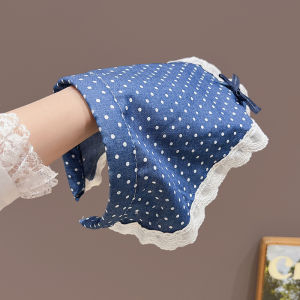 Khăn Trùm Đầu Denim Xanh Viền Ren Viền Tròn Một Mảnh Đi Biển Khăn Quàng Cổ Tam Giác Phụ Kiện Tóc Phong Cách Gợi Cảm