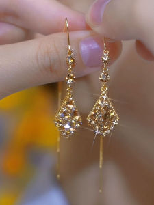 Fall Winter New Style Womens Fashion Diamond Embedded Hollow out Geometric Hoop Earrings in Merlot Color Korean Style Alloy