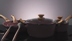 Innerwell Pink Granite periuk batu Non sticky Cookware Sets (8 Pcs) Pan Set Suitable All Stove Set Gift