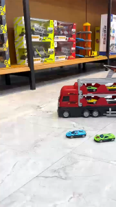 🚚รถของเล่น ดับเพลิง ของเล่นเด็กรถบรรทุกตู้คอนเทนเนอร์ขนาดใหญ่ แถมโมเดลรถอัลลอยด์8คัน สำหรับของขวัญเด็ก Transporter