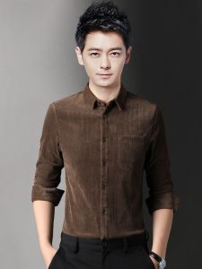 ROMON | Lormen Mens Long Sleeve Corduroy Shirt Thickened Casual Style Winter Business Casual Iron-Free Workwear Shirt Fashionable Urban
