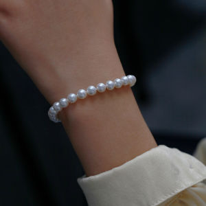 Natural Pearl Bracelet Womens Full Bead Bracelet 8-9 925 Silver Gift for Mom round High-End White Bracelet Diamond Jewelry