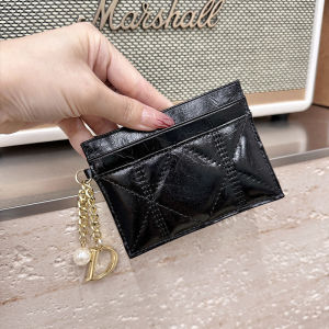 First Layer Cowhide Ultra-Thin Niche Design Diamond Plaid Womens Card Holder One Piece Accessible Luxury Small Genuine Leather Ins Style