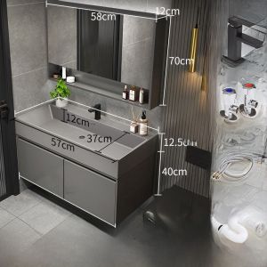 Luxurious Modern Bathroom Cabinet Intelligent Mirror Combination Rock One-Piece Basin Washstand Vanity Unit Storage Shelf