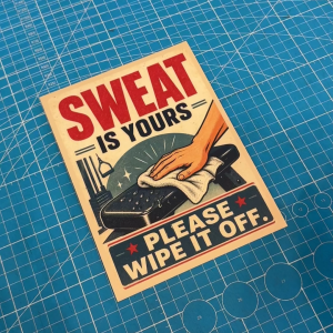 Sweat Is Yours. Please Wipe it Off. Gym Room Etiquette Sticker Sign Signboard Notice. Clean After Use Machine Hygiene