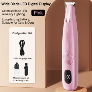 USB Rechargeable Pet Paw Hair Trimmer for Dogs & Cats with LED Lighting Quiet Low-Vibration Grooming Clipper LCD Battery Display