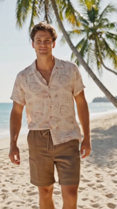 camel active Mens Outdoor Casual Regular Fit Classic Allover Print Shirt - Sand 102-X26H1902
