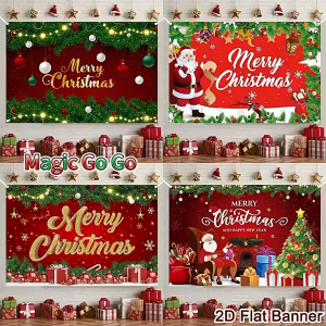 Blue Silver Merry Christmas and Happy New Year Banner Background Polyester Xmas Tree Elk Pattern Christmas Backdrop Decoration Christmas Decorations For Home 2025//