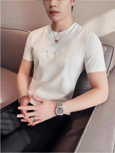 New 2025 Mens Ice Silk Thin Short Sleeve T-Shirt round Neck Quick Dry Summer Fashionable Urban Style Breathable Slim Fit Top