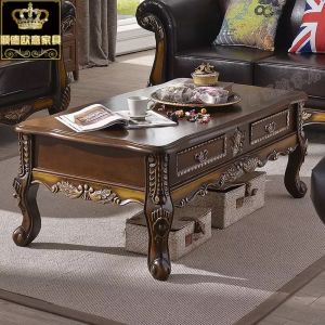 European Style Boxwood Coffee Table Simple European Wood Carved Living Room with Drawer Coffee Table Beauty Salon Hall Tea Table