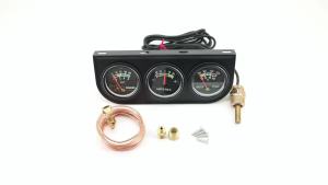 RYSJM | 52MM 3 In 1 Oil Pressure Gauge + Amprees + Water Temperature Gauges Kit With Temp Sensor Auto Triple Meter Universal For 12V Car