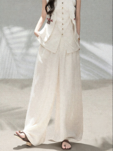 KEIKO | Vintage Inspired Lightweight Linen Blend Loose Fitting High Waist Wide Leg Pants