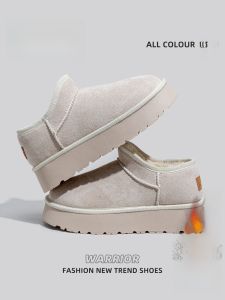 Warrior | Giày bốt đi tuyết ngắn lót lông cừu cho nữ mùa đông mới thấp đế dày ấm áp giày bệt thường ngày đế bằng