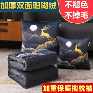 Dày Dặn San Hô Lông Cừu Chăn Gối Điều Hòa Hai Dụng Chăn Sofa Đệm Đa Năng Ngủ Trưa Văn Phòng Xe Làm Mát Mùa Hè