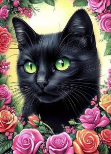 HUACAN Diamond Mosaic Kit Cat Black Animal Full Drill Diamond Painting Rose Flower Rhinestones Pictures Home Decor Art