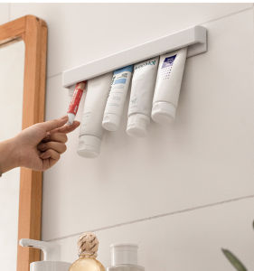 Wall Mounted Toothpaste Holder Self-adhesive Wall Toothpaste Squeezer Facial Cleanser Clip Bathroom Storage Rack Organizer