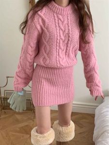 Korean Style Autumn Winter Knitted Sweater Dress Womens Flavourful Long Sleeve round Neck Bodycon Short Dress Trendy Fashion