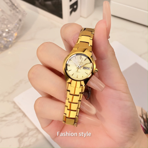 OLEVS watch for women fashion small dial gold watch luminous dual calendar  stainless steel strap relo for women