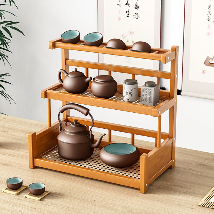 Cup Holder Shelf Teaware Teapot Storage Rack Chinese Desktop Antique Shelf Teapot Display Small
