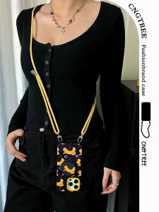 Creative Cat Cartoon Magnetic Absorption Stand Phone Case Crossbody Adjustable Lanyard Hard Shell Compatible with Apple Huawei Mate60 pro