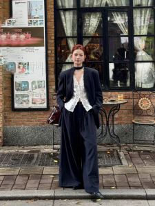 VKSOD | Lace Vest Suit Set Navy Ribbon Blazer