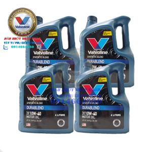 Dầu nhớt 10W40/SP - Dầu nhớt bán tổng hợp cao cấp cho động cơ xăng - Dầu Mỹ nhập khẩu Valvoline Durablend 10W40 Synthetic. Tiêu chuẩn chất lượng: API SP - Xuất xứ: Singapore Bao bì: 4 lít tặng 2 viên sủi rửa kính.