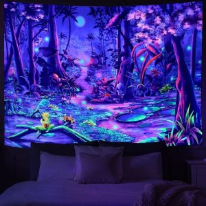 VIKAMA Blacklight Mushroom Moon Psychedelic Wall Tapestry Neon Glow Trippy Forest Home Decor Minimalist Soft Durable Cozy Gift