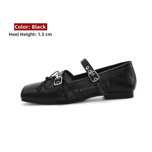 MIFEI | Leather Large Size Silver Bow Studs Mary Jane Flats