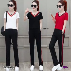 TW9994 Set เสื้อแขนสั้น + กางเกงแถบข้าง