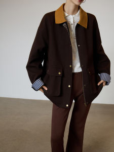 Retro Colorblock Turn-down Collar Loose Fitting Jacket Autumn Winter 2026
