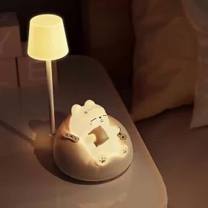LED Night Lamp Cartoon Cute Animal Bear Pig Cat Dog Lamp USB Recharge Battery Childrens Bedroom Bedside Table Decor Table Lamps