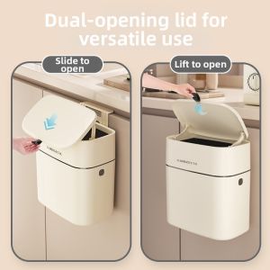 SHUQUE | Wall-mounted Flap Plastic Trash Can For Home Narrow Spaces