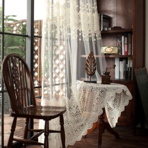 AnneyOneDecor Window White Sheer Curtains Embroidery Draperies Voile Light Filtering Sheer Curtain Panel Drapes Treatment for Bedroom Living Room Yard