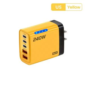 240W GaN Fast Charger LED Indicator 5 In 1 Multi Port Charger 2 USB+3 Type-C PD Power Adapter For iPhone Samsung Huawei Xiaomi