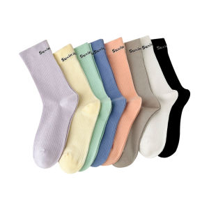 JIAZINI | Tất cotton dài thể thao cho nữ mùa thu mỏng màu đen trắng thường ngày thời trang ngoài trời tất cao đến giữa bắp chân