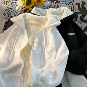 Lamb Fur Jacket Mens Trendy Brand Autumn Winter Korean Style Casual Thickened Hooded Loose Fit Jacket Youthful Vitality