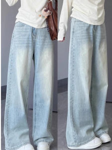 Quần Jeans Ống Rộng Cạp Cao Màu Xanh Nhạt Cho Nữ Quần Jeans Denim Thường Ngày Mùa Xuân Mùa Hè Quần Ống Rộng Thẳng