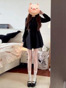 BIFEIMENG | Hepburn Style Black Long Sleeve Dress Autumn New Design Petite