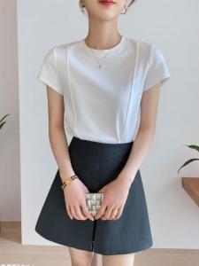 NUANKONG | Shoulder Fit Elegant Slim Stylish Summer Cotton Women T-shirt Set