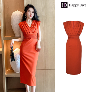 Happy Diva เดรสผู้หญิง เดรสสีแดง เดรสแขนกุด เดรสทำงาน เดรสOL เดรสไฮโซ เดรสออกงาน เดรสเซ็กซี่ เดรสฝรั่งเศส 30535
