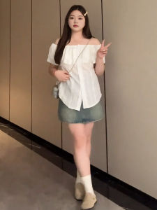 Áo Thun Vai Một Bên Tay Phong Cách Hàn Quốc Mùa Hè Cỡ Lớn Cho Nữ Áo Thun Che Thịt Dáng Ôm Chất Liệu Cotton Tay Ngắn