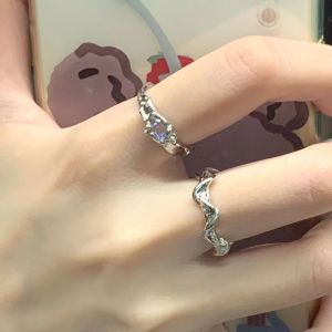 Moonstone Irregular Ring Wave Geometric Ring Men and Women All-Matching Opening Adjustable Couple Rings Light Luxury Gift