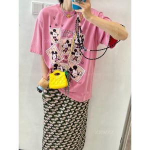 Korean Style Loose Fit Summer New Arrival Mickey Mouse round Neck Short Sleeve T-Shirt Age Reduction Versatile Cute Mickey Shape