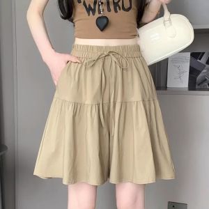 กางเกงขาสั้นผ้าไหมน้ำแข็งไซส์ใหญ่แฟชั่นฤดูร้อนสำหรับผู้หญิง กางเกงขายาวทรงหลวมเอวยางยืด ผ้าฝ้ายผสม ลำลอง สีพื้น