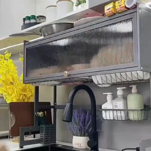 ชั้นวางจาน ชั้นวางจานสแตนเลส คร่อมอ่างล้างจาน ชั้นวางของในครัว พร้อมประตูกันฝุ่น 75/85/95/105ซม