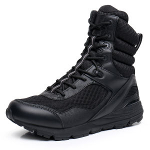 Dr. Jun Lock Ultra-Light High-Tech Mens Tactical Boots Breathable Black Zipper Closure V-Soled Camping Travel Gear